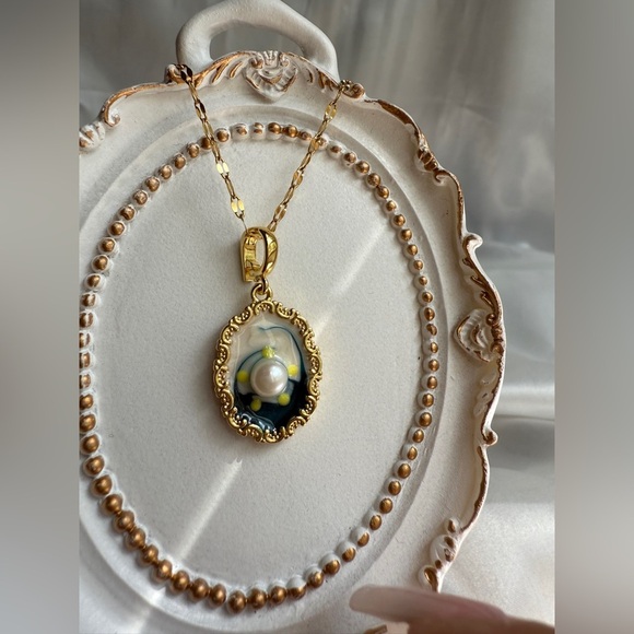 Anthropologie Gold and Blue Cameo Necklace - Picture 5 of 11